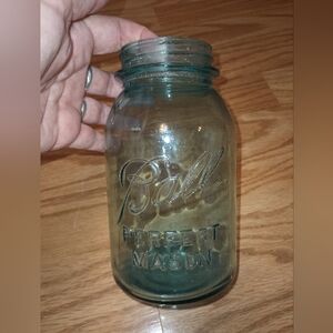 Vintage Aqua Blue Quart Mason Jar #2. Bubbles In Glass. Small Chips In Rim